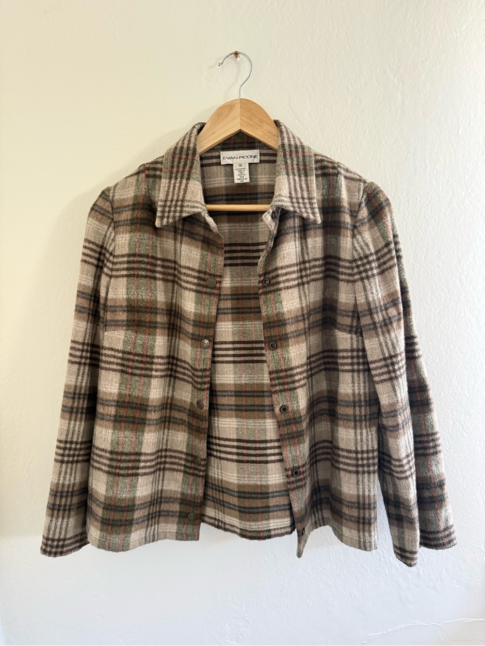 Evan Picone Brown Plaid Wool Blend Button-Up Jacket